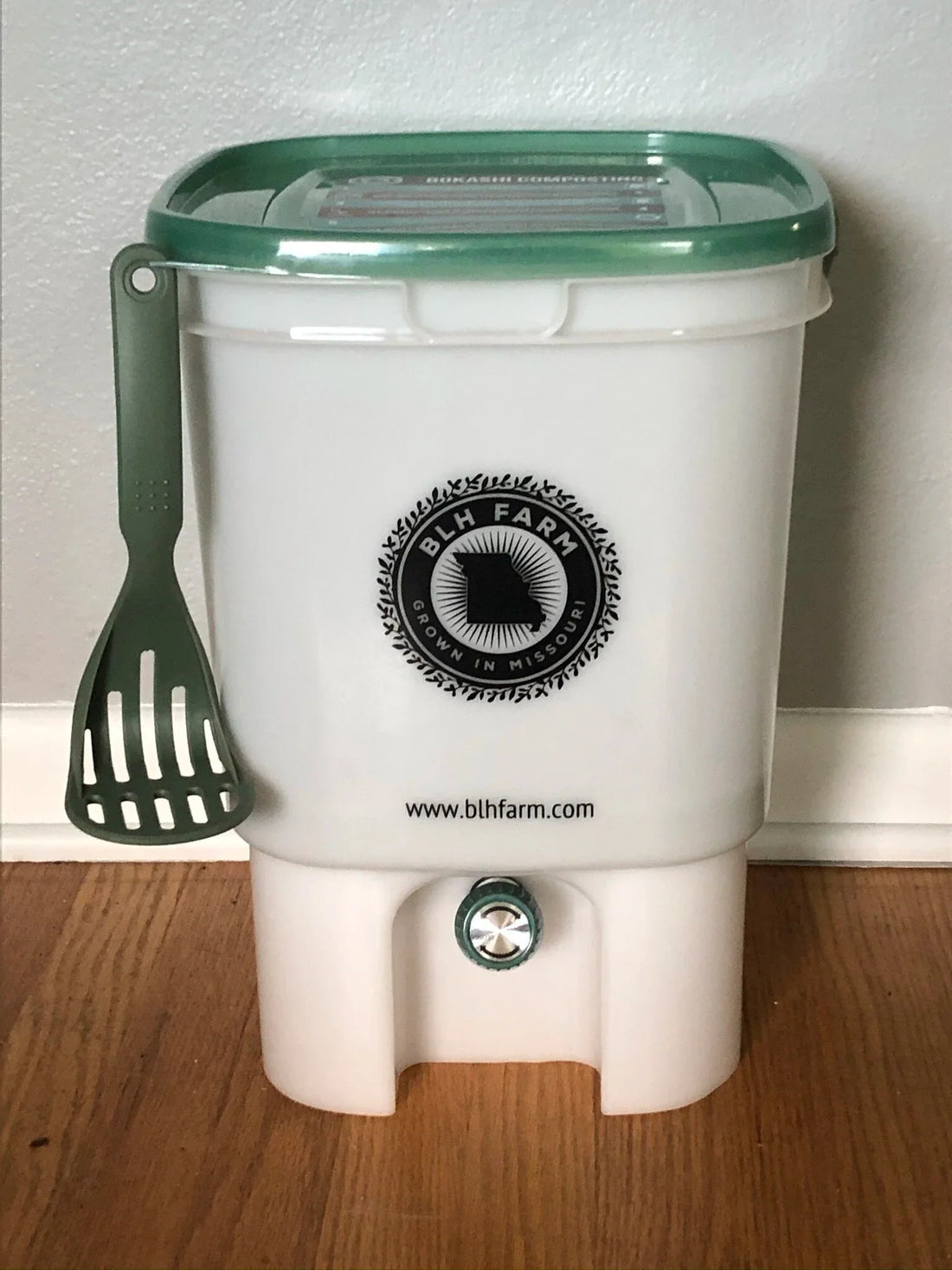 BLH Farm 2 Bin Bokashi Starter Kit with packing shovel and drain valve