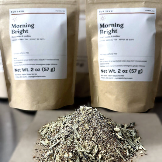 Morning Bright lion's mane and rooibos tea pouches with loose tea