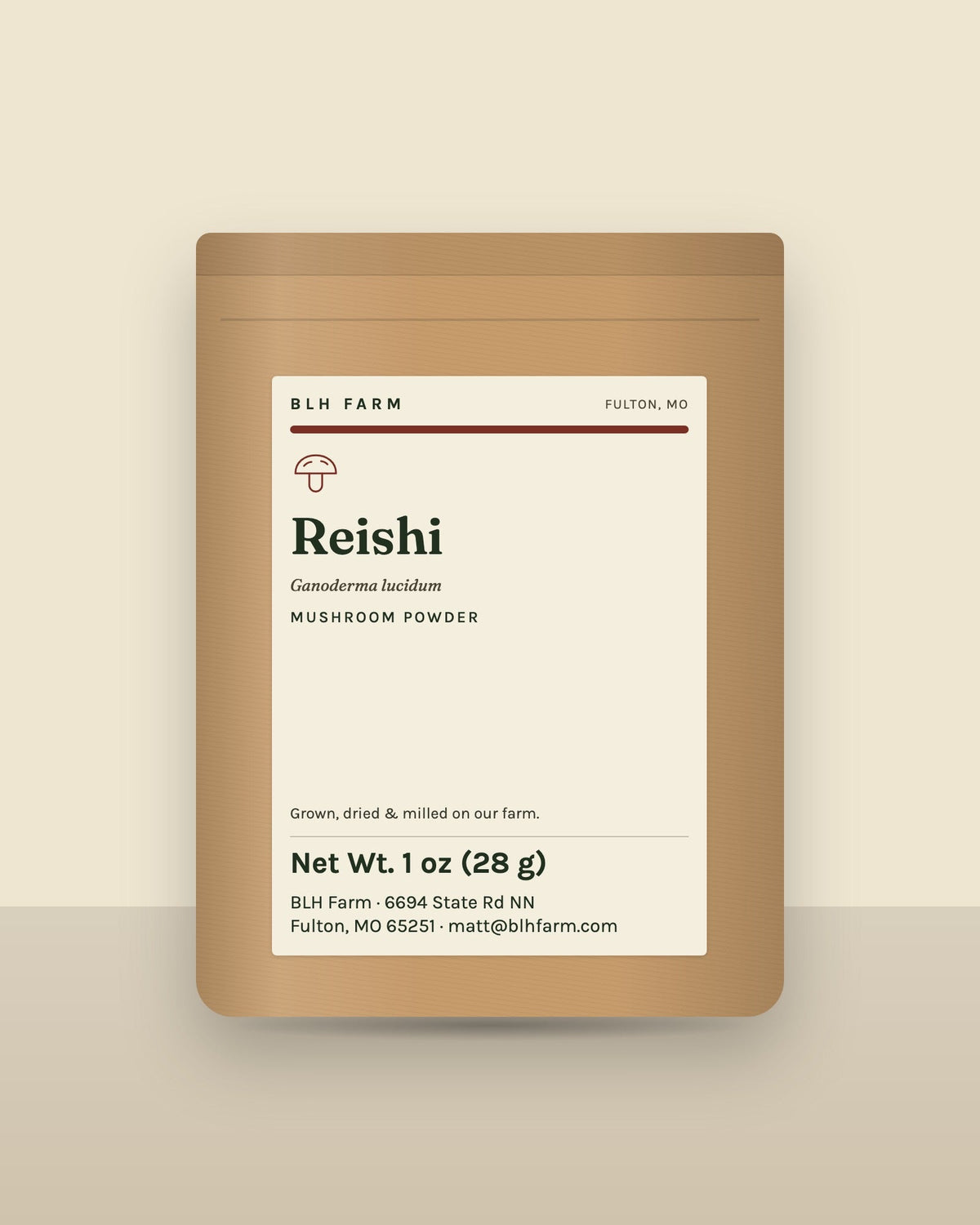 Reishi mushroom powder 1 oz kraft pouch